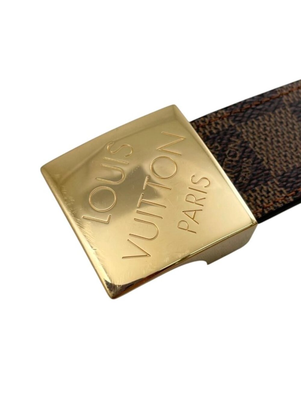 Louis Vuitton Belt Ceinture Carre Damier Ebene Logo Buckle Gold - Picture 5 of 9